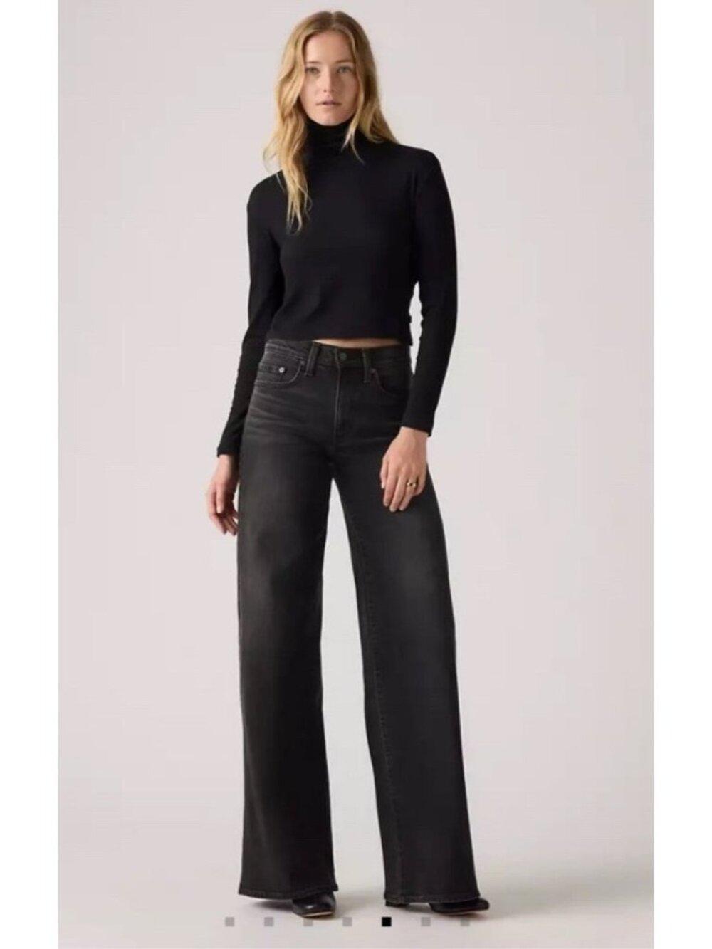 Levi's 728 High Rise Wide Leg Premium Jeans Women's Size 29 Black Wash Denim